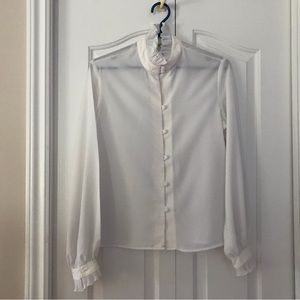 🇨🇦 Kay Silver 🇨🇦 Vintage ruffled Neck/Cuff women’s LongSleeve Blouse Siz…